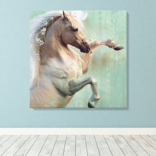 Het gouden hengstenpaard - Poster Canvas Afdruk (Insitu (Houten vloer))