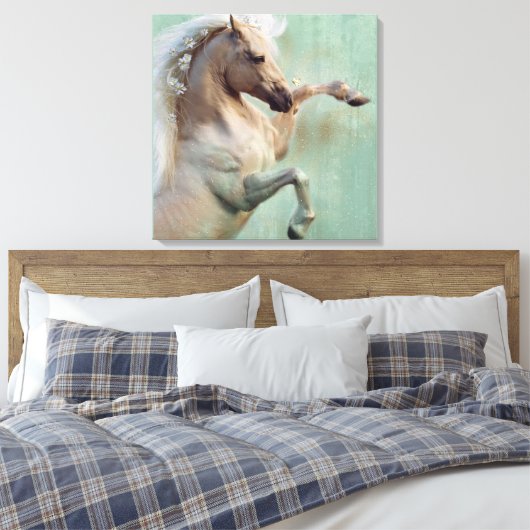 Het gouden hengstenpaard - Poster Canvas Afdruk (Insitu (Slaapkamer))