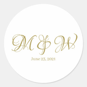 Het gouden monogram van het huwelijk elegant douan ronde sticker
