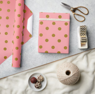 Het gouden Stippen en Satijn van het Koraal Cadeaupapier