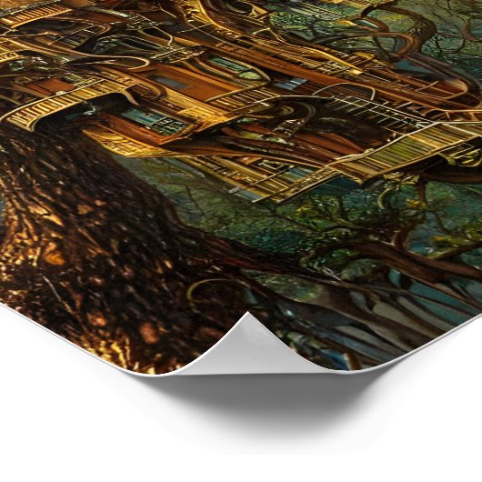 Het Gouden Treehouse | Fantasy Digital Art Poster (Hoek)