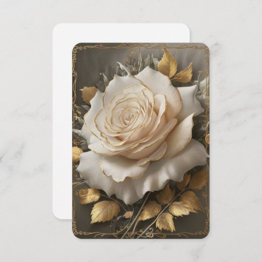 Het goudgerande witte roos kunstwerk bedankkaart (Voorkant / Achterkant)