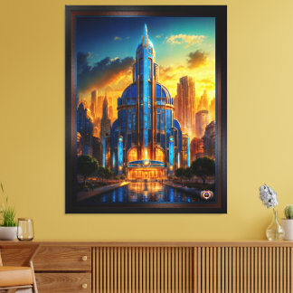 Het Grand Art Deco Blue Plaza paviljoen van Xzendo Canvas Afdruk