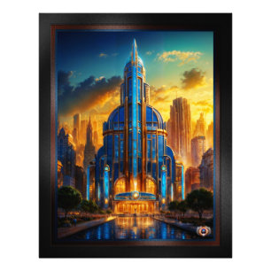 Het Grand Art Deco Blue Plaza paviljoen van Xzendo Foto Afdruk