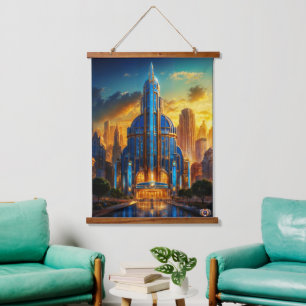 Het Grand Art Deco Blue Plaza paviljoen van Xzendo Hangend Wandkleed