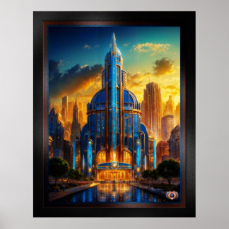 Het Grand Art Deco Blue Plaza paviljoen van Xzendo Poster