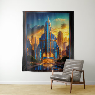 Het Grand Art Deco Blue Plaza paviljoen van Xzendo Wandkleed
