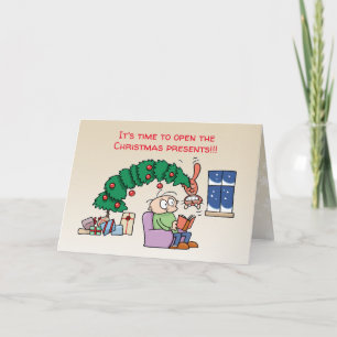 Het grappige kat hangen van Kerstboom, foto Feestdagen Kaart