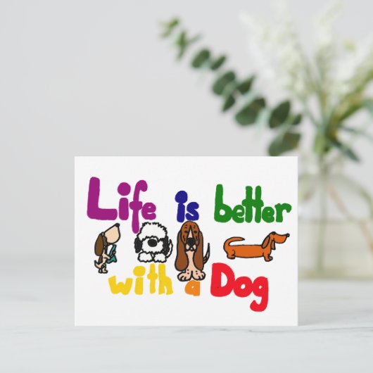 Het grappige leven is beter met een hond-kunst briefkaart (Staand voorkant)