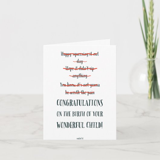 Het grappige Nieuwe Baby "nagelde het" Kaart (Voorkant)