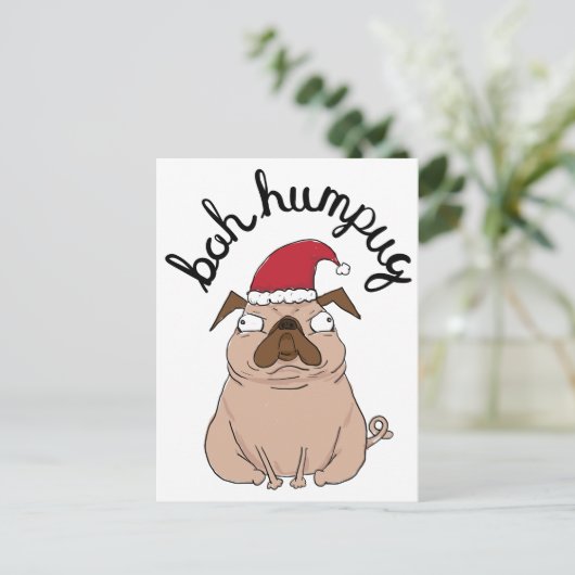 Het grappige Pug van de Kerstman van Bah Humpug Feestdagenkaart (Staand voorkant)