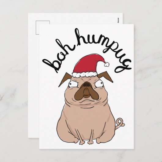 Het grappige Pug van de Kerstman van Bah Humpug Feestdagenkaart (Voorkant / Achterkant)