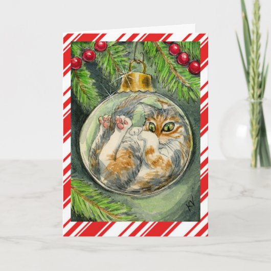 Het grappige wenskaart van de Kat van Kerstmis Feestdagen Kaart (Voorkant)