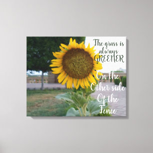Het gras is altijd groenere zonnebloem canvas kuns afdruk