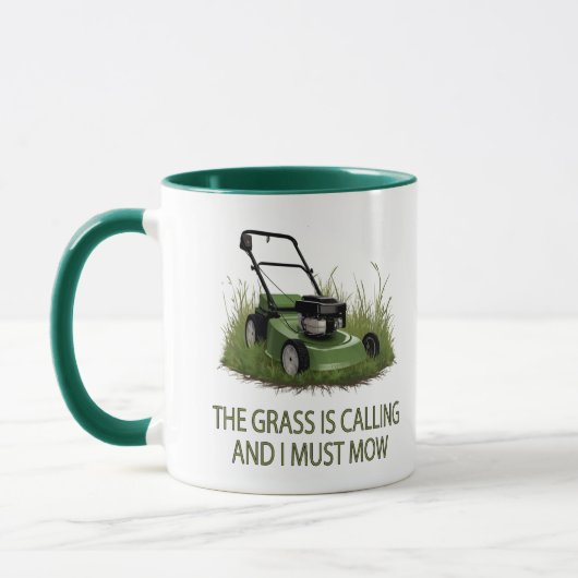 Het gras roept en ik moet grappig maaien Mok (Links)