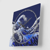Het Great Hokusai Wave chrome koolstofvezel Decor Vierkante Klok (Hoek)