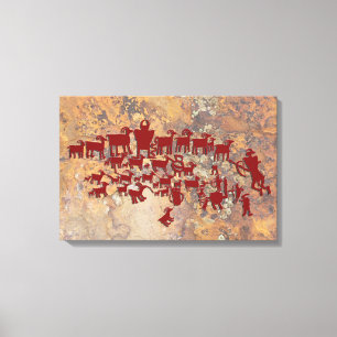 Het Great Hunt Petroglyph-paneel Canvas Afdruk