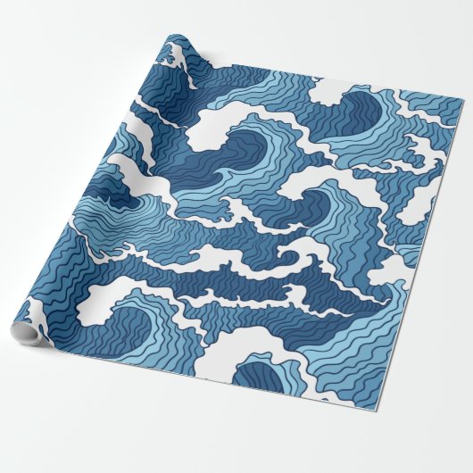 Het Great Wave Blue Pattern Cadeaupapier (Uitgerold)