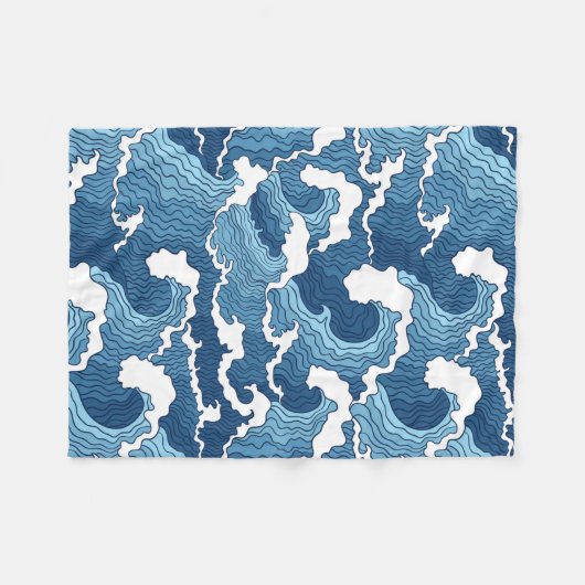 Het Great Wave Blue Pattern Fleece Deken (Voorkant (Horizontaal))