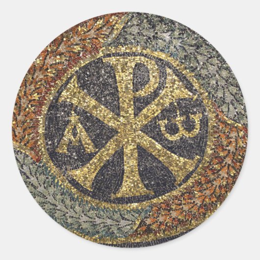 Het Griekse Chi Rho Byzantijnse mozaïek icoon Ronde Sticker (Voorkant)