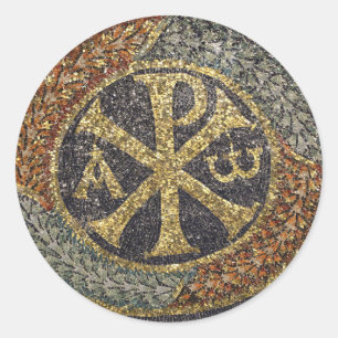 Het Griekse Chi Rho Byzantijnse mozaïek icoon Ronde Sticker