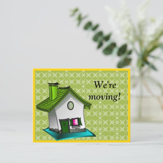 Het Groene en Witte Huis Verandering van Adres Aankondigingskaart (Staand voorkant)