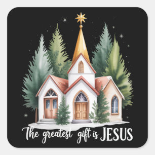 Het Grootste Geschenk is Jezus Kerstmis Kerk Chris Vierkante Sticker
