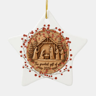 Het Grootste Geschenk van Alles 2026 Kerststal Hou Keramisch Ornament
