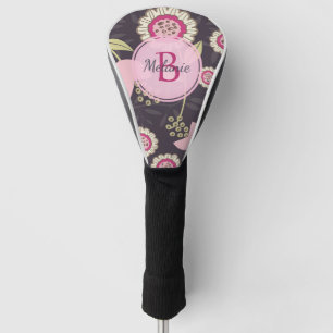 Het grote Roze BloemenMonogram van het Patroon van Golfheadcover