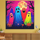 Het Halloween Party Design van Neon Ghosts Canvas Afdruk (Insitu (Woonkamer))