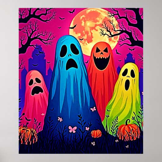 Het Halloween Party Design van Neon Ghosts Poster (Voorkant)