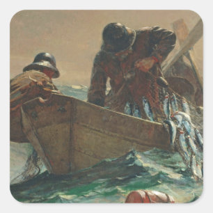 Het haringnet, 1885 (olie op doek) vierkante sticker