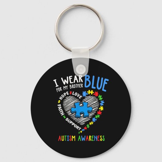 Het hart dat ik blauw Draag voor mijn breder autis Sleutelhanger (Voorkant)