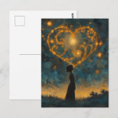 Het hart in de sterren en een verbaasd meisje briefkaart (Voorkant / Achterkant)