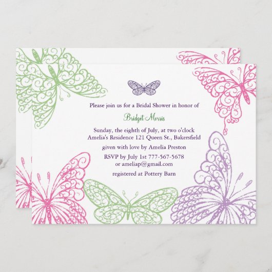 Het hart is een Flutter Bridal Shower Uitnodiging (Voorkant / Achterkant)