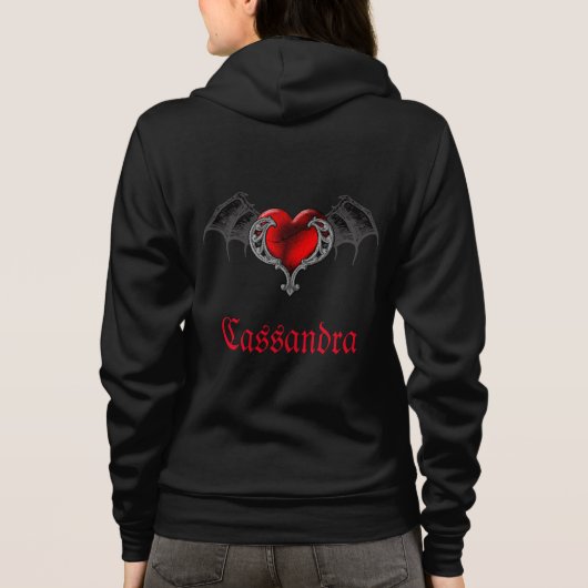 Het Hart van de gothic met Bat Wings Gepersonalise Hoodie (Achterkant)