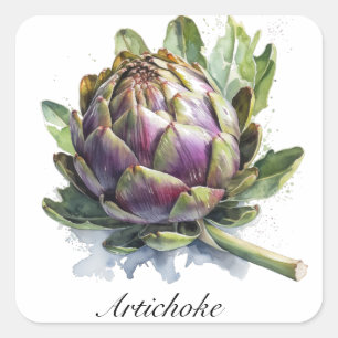 Het hart van de tuin: artisjok in Waterverf Vierkante Sticker