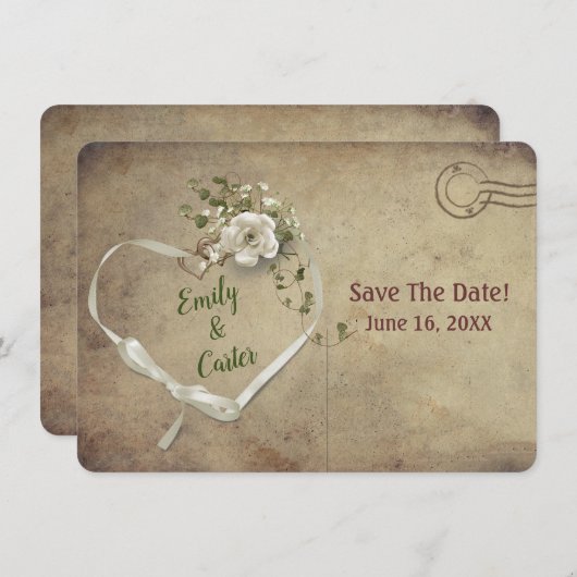 Het Hart van het Bindlint van het huwelijk sparen  Save The Date (Voorkant / Achterkant)