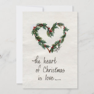 "Het hart van Kerstmis is Love" Green Heart Feestdagenkaart