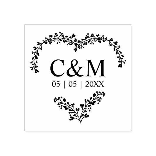 Het Hart van takken met Initialen Rubberstempel (Afrduk)