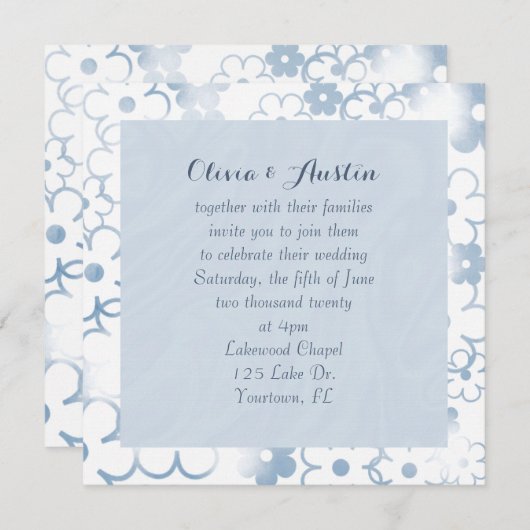 Het hedendaagse blauwflorendesign bruiloft kaart (Voorkant / Achterkant)