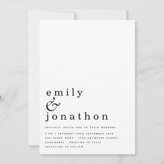 Het hedendaagse Eenvoudige Tekst Zwarte Wit Wedden Kaart (Voorkant)