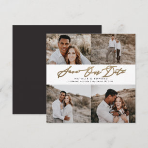 Het hedendaagse gouden script voor multi-fototypog save the date