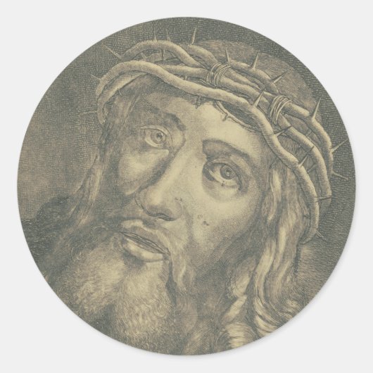Het Heilige Gelaat Van Jezus Monochrome Kunst Ronde Sticker (Voorkant)