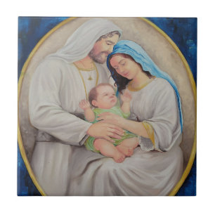 Het Heilige Gezin: Portret van Goddelijke Liefde Tegeltje