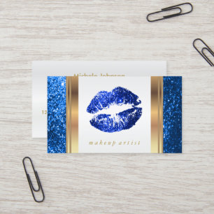 Het heldere Blauw schittert Lippen en Elegant Goud Visitekaartje