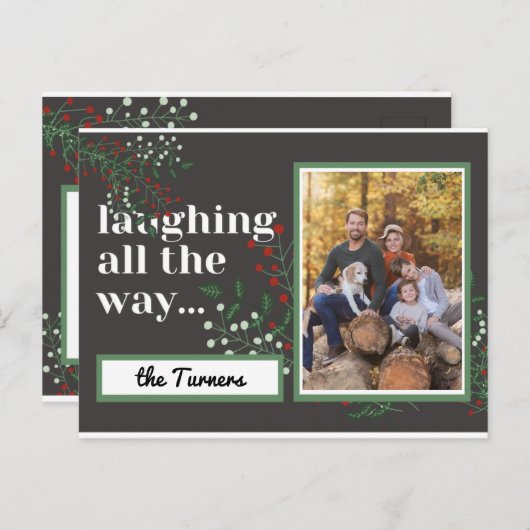 het hele leven lachen van het kerstblad briefkaart (Voorkant / Achterkant)