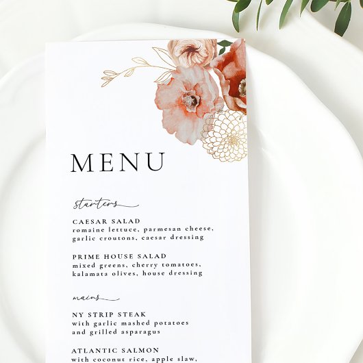 Het herfst Bohemian Floral Fall Wedding Menu