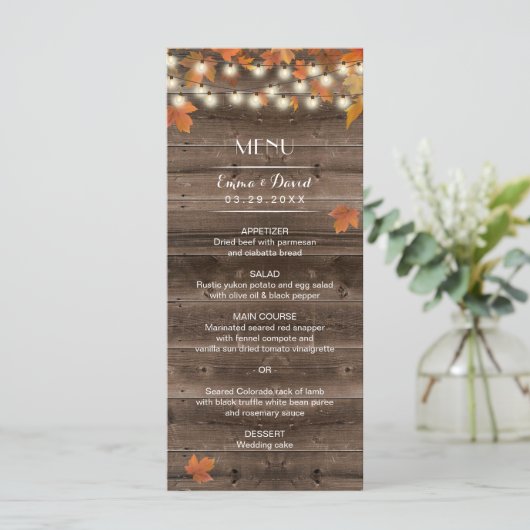 Het herfst laat het Rustic Fall Wedding Menu verla (Staand voorkant)