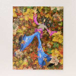 Het herfstmeisje laat puzzelschilderen legpuzzel